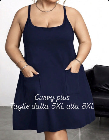 Abito da donna taglie forti due in uno, con strato interno modellante, include parte inferiore, asciugatura rapida e anti-sudore